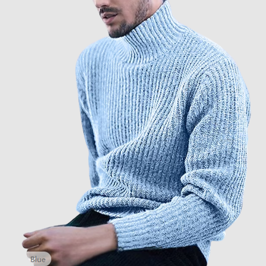 Suéter de punto de manga larga con cuello alto y color sólido a la moda para hombre
