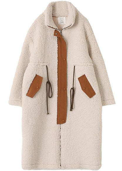 2023 Abrigos de lana color nude Abrigo de invierno de talla grande Chaquetas con cordón y cuello levantado